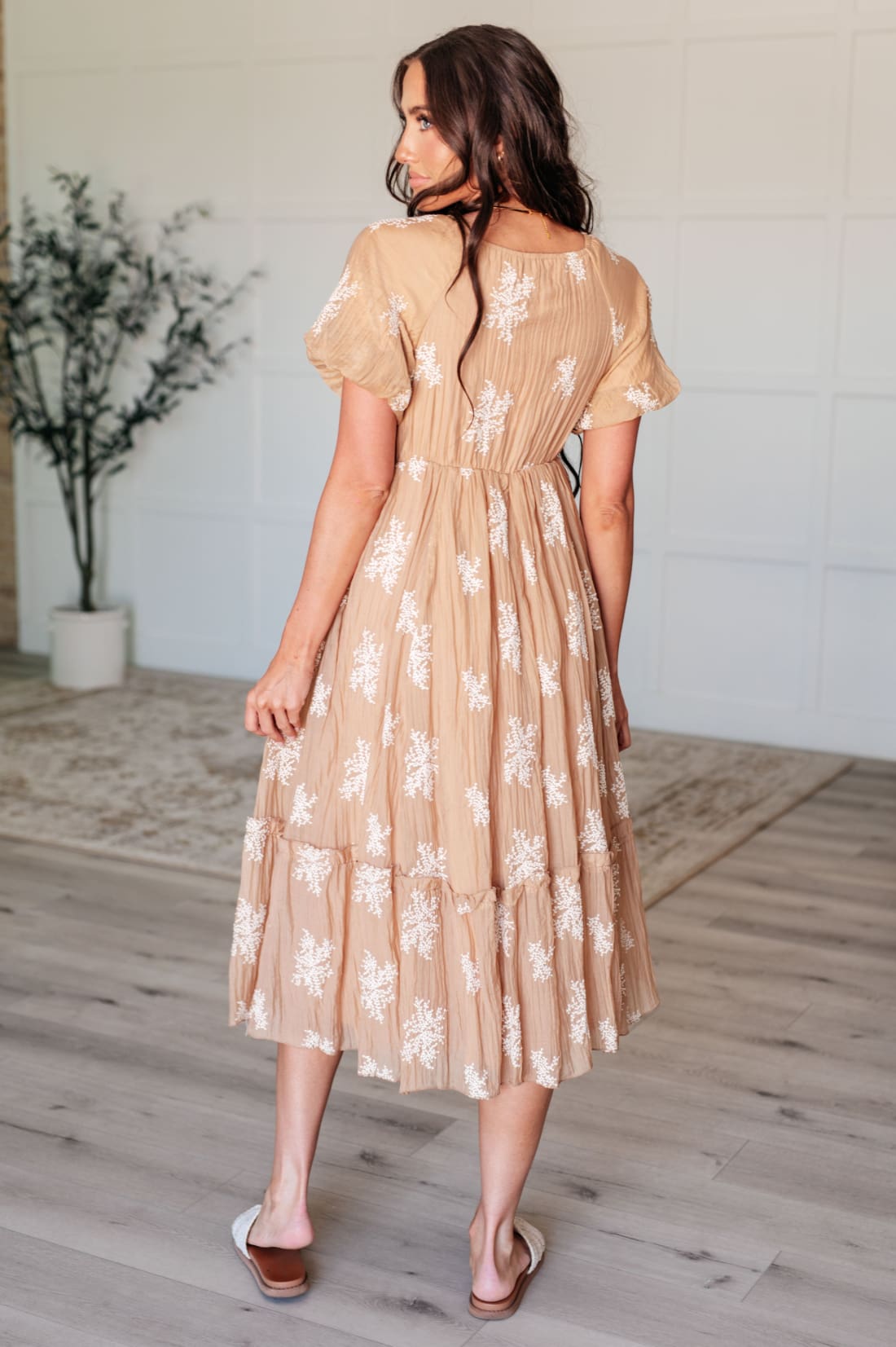 Trusting My Intuition Balloon Sleeve Dress in Camel | Midi Dresses