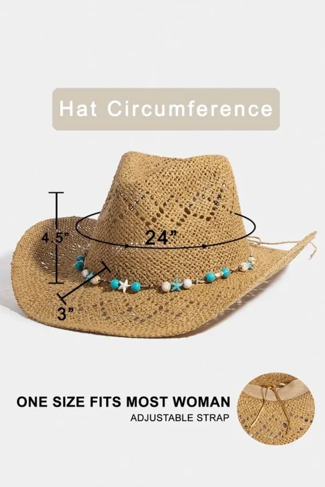 Turquoise and Shell Star Beads Western Straw Hat