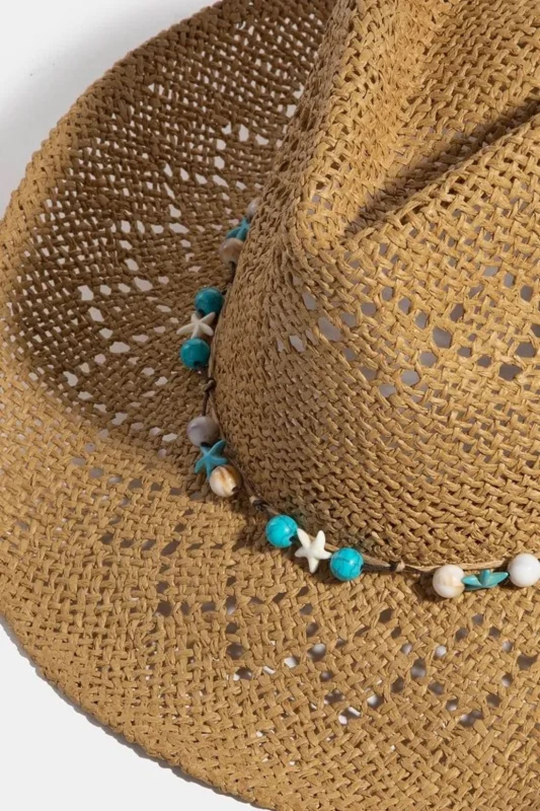 Turquoise and Shell Star Beads Western Straw Hat