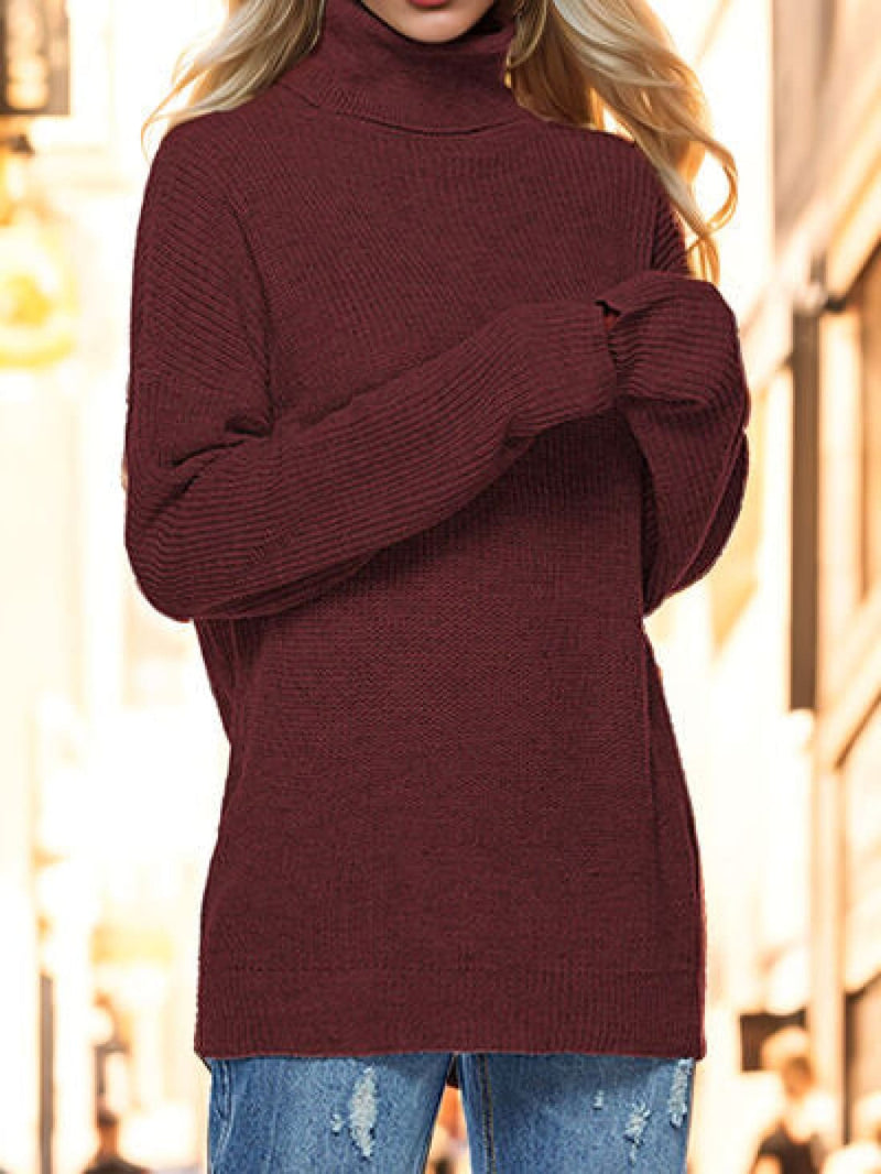 Turtleneck Drop Shoulder Long Sleeve Sweater | Sweaters & Cardigans
