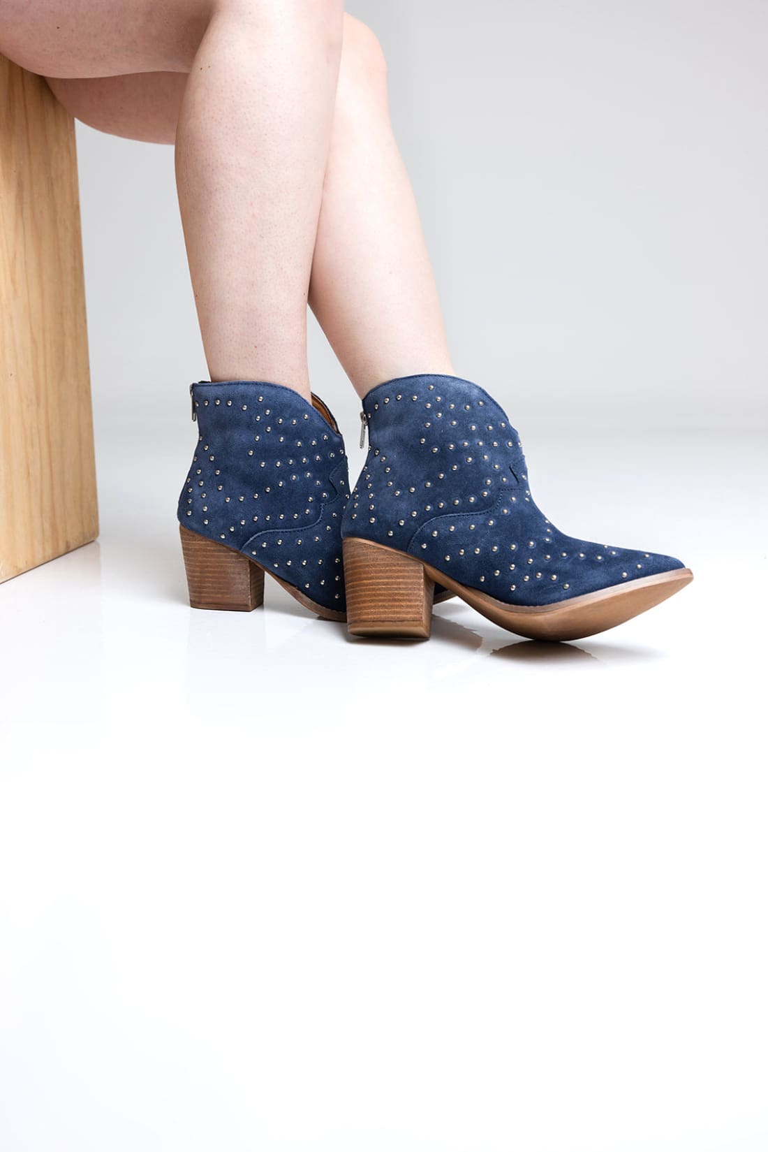 Twilight Studded Heeled Ankle Boot in Denim | boots