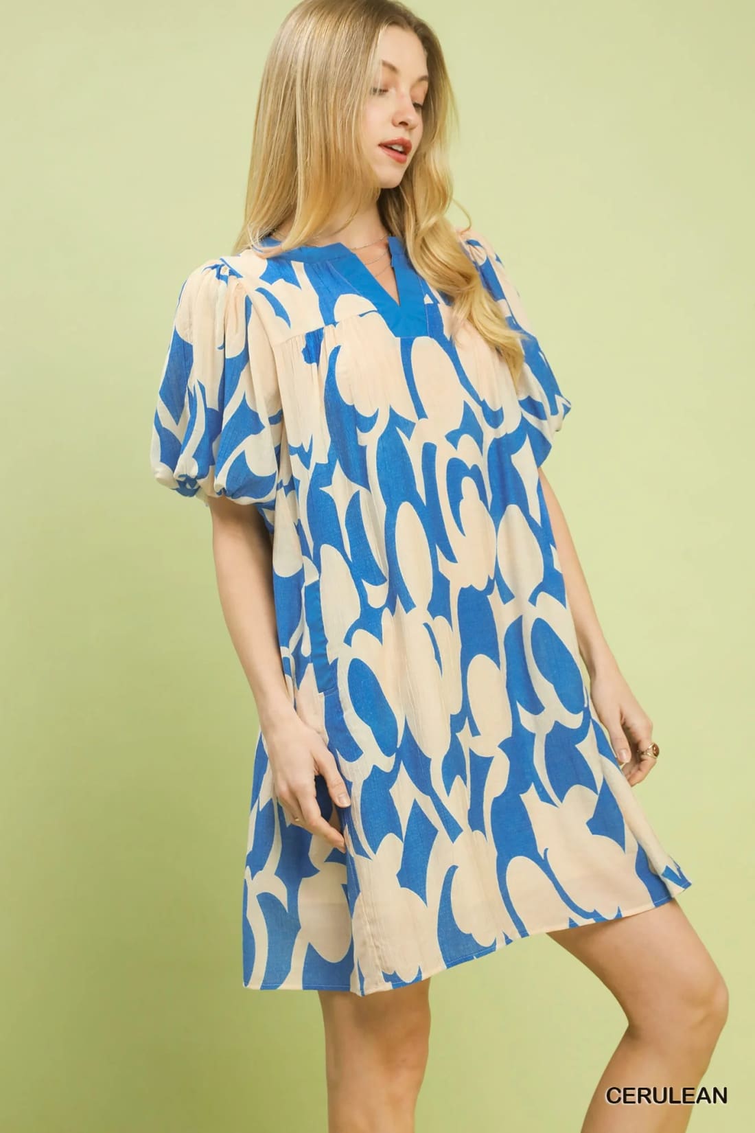 Umgee Abstract Print Puff Sleeve Shift Dress
