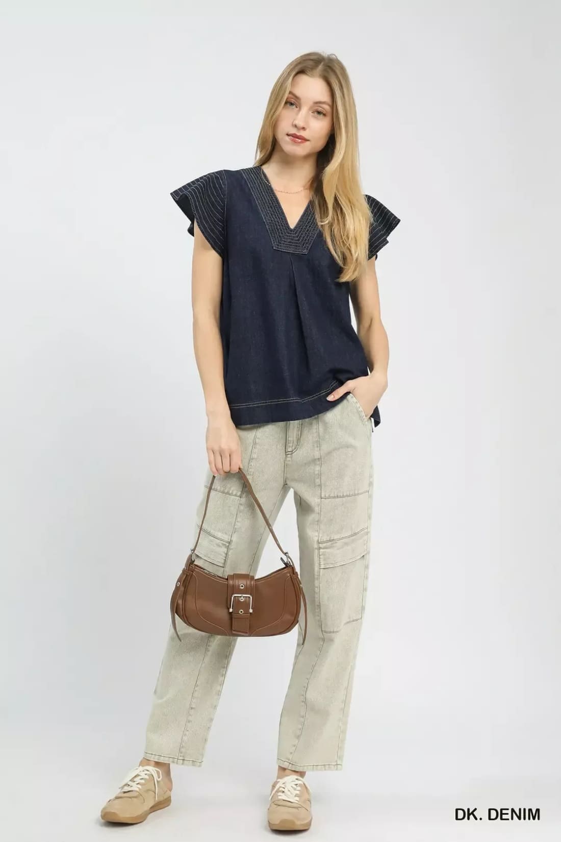 Umgee Cap Sleeve Denim Top