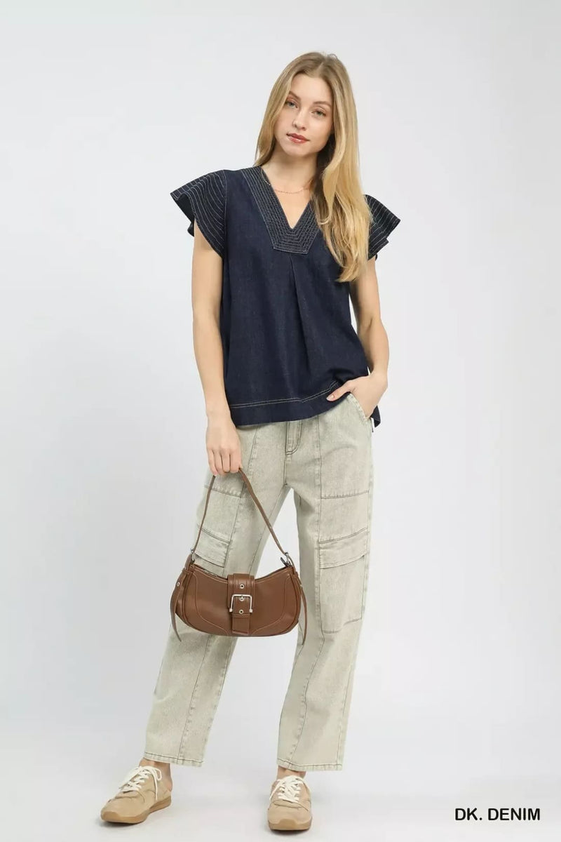 Umgee Cap Sleeve Denim Top