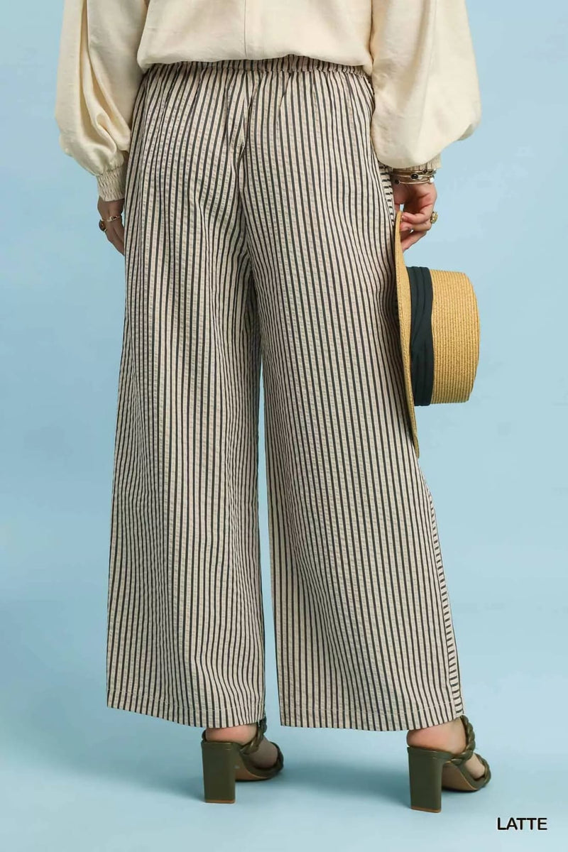 Umgee Drawstring Striped Wide-Leg Pants