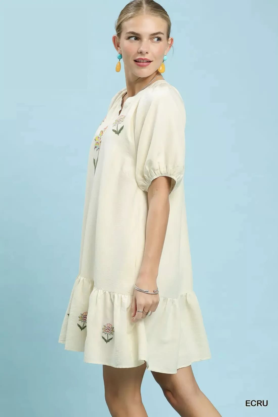 Umgee Embroidered Floral Babydoll Dress