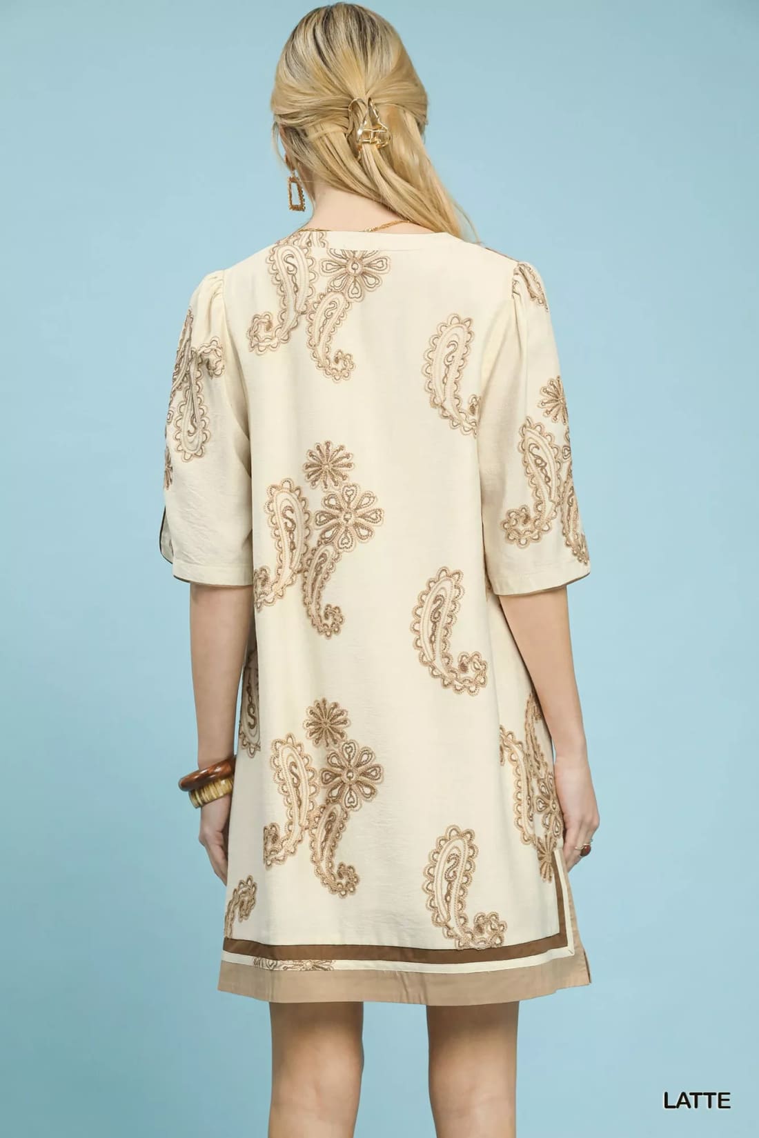 Umgee Embroidered Split Neck Shift Dress