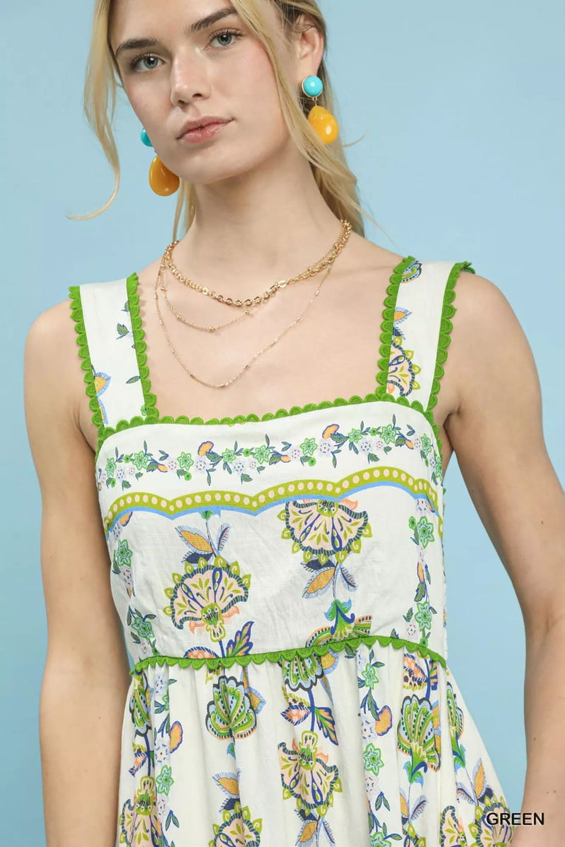 Umgee Floral Print Tiered Midi Dress