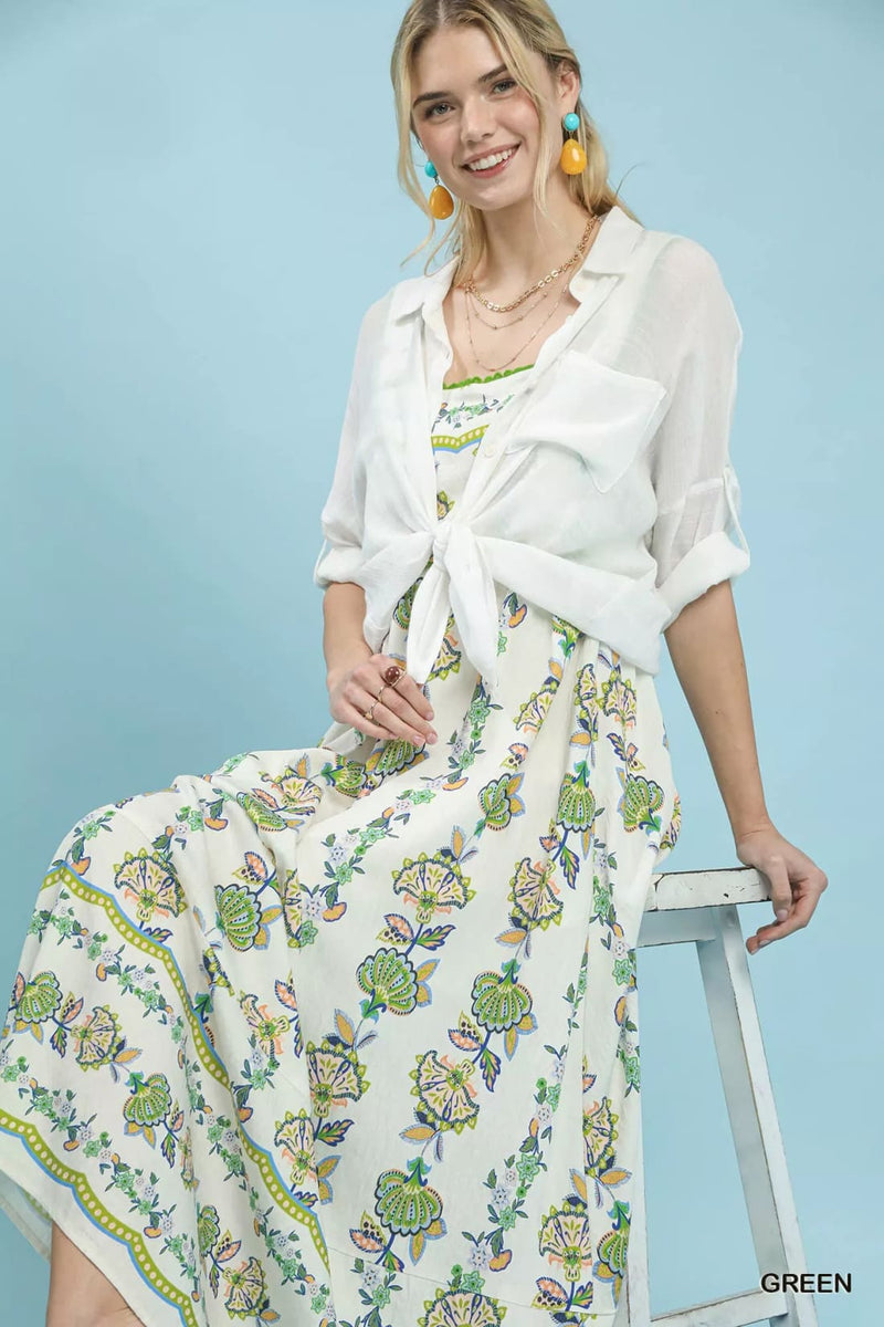 Umgee Floral Print Tiered Midi Dress