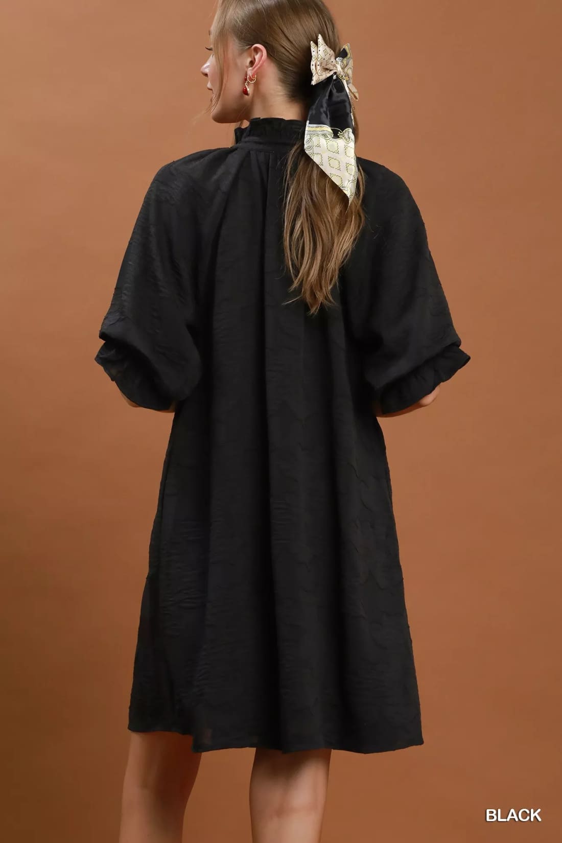 Umgee Floral Textured Jacqaurd V-Neck Dress