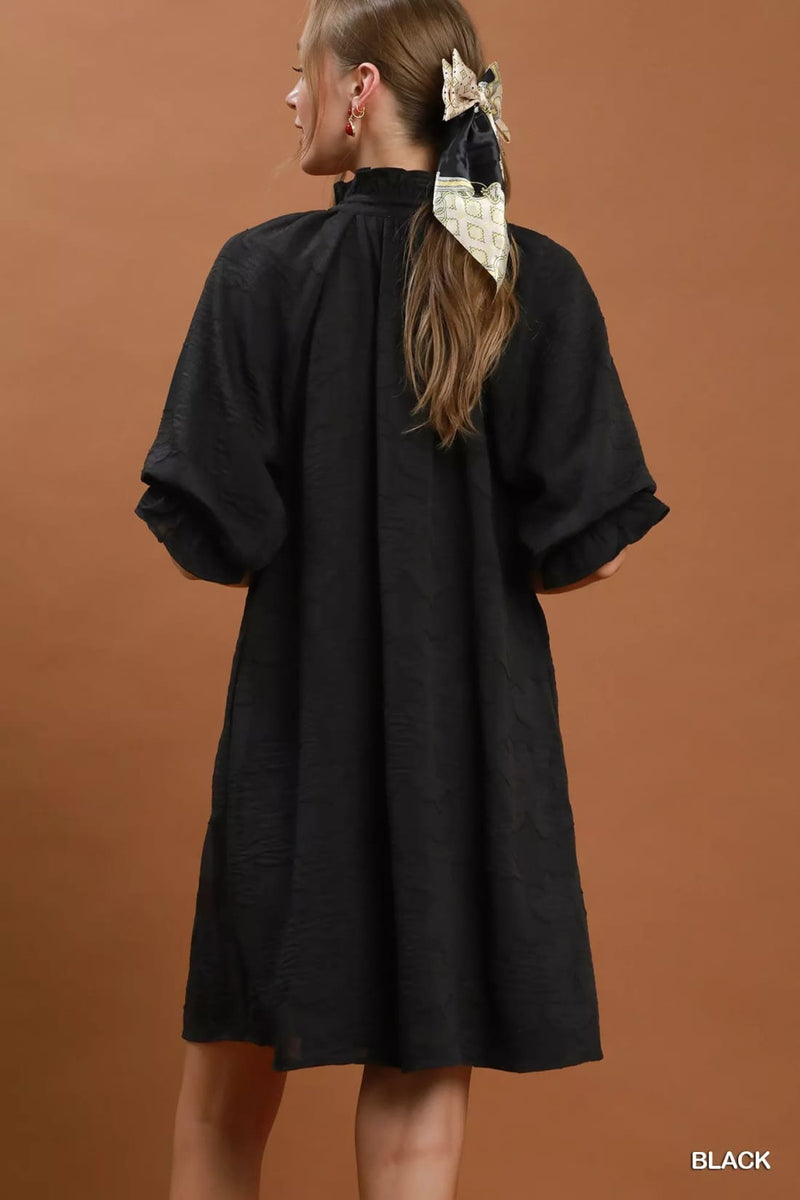 Umgee Floral Textured Jacqaurd V-Neck Dress