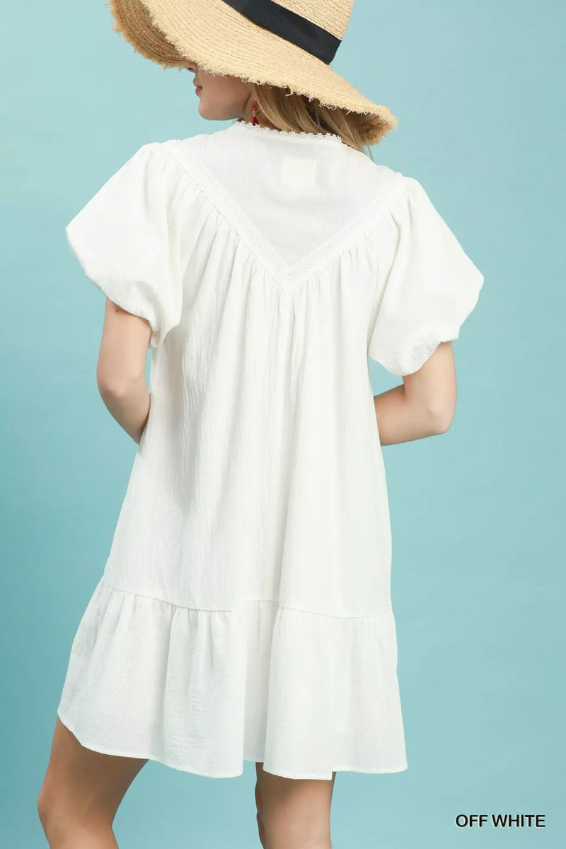 Umgee Flutter Sleeve Tassel Tie Ruffle Hem Mini Dress