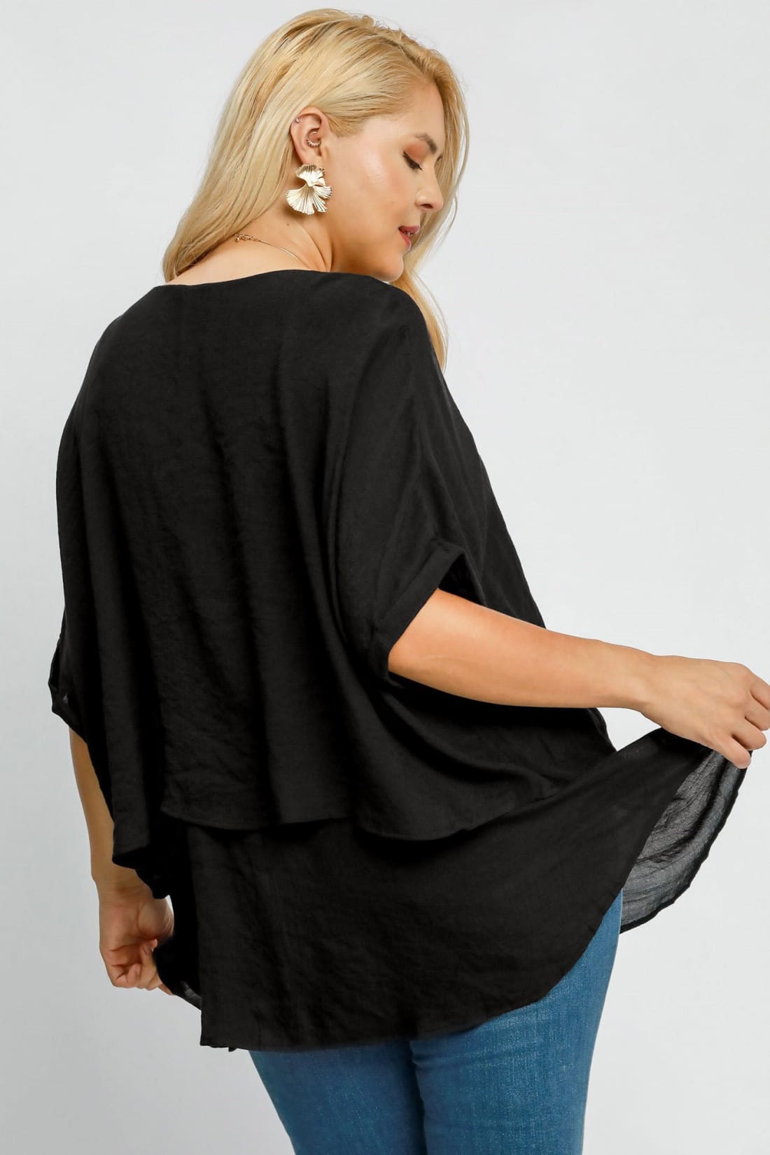Umgee Full Size Cuffed Half Sleeve Layered Top Plus Size