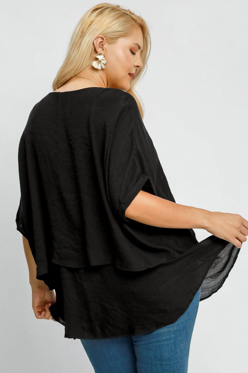 Umgee Full Size Cuffed Half Sleeve Layered Top Plus Size