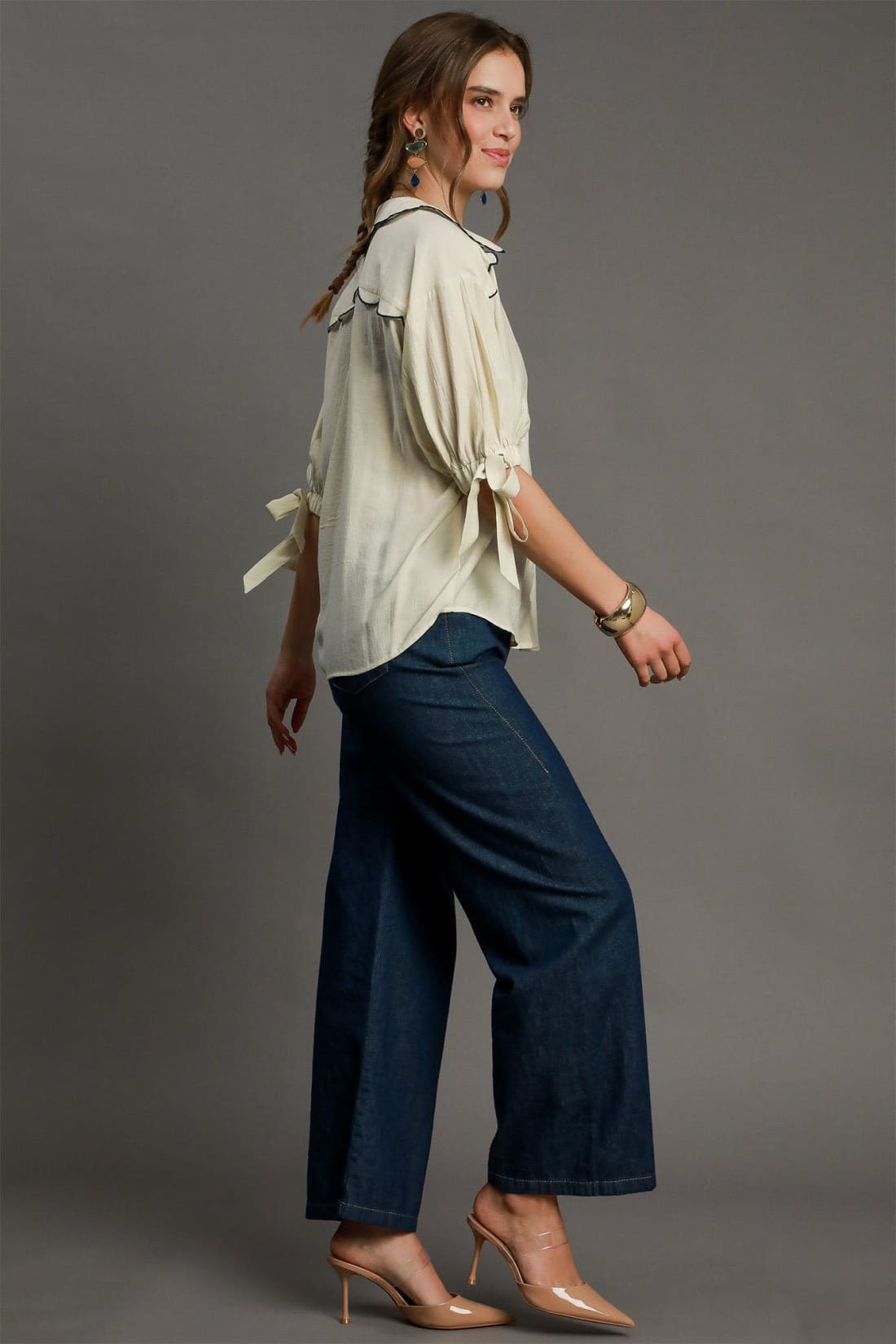 Umgee Full Size Embroidered Detail Button Down Shirt Plus Size