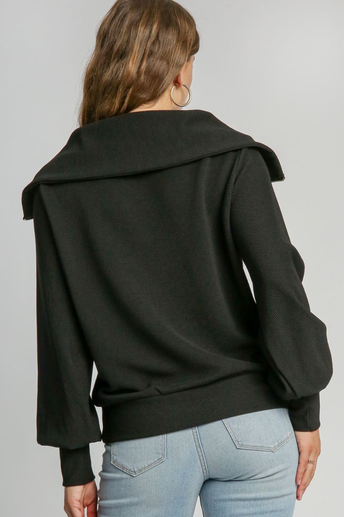 Umgee Full Size Ribbed Knit Half Zipper Sweatshirt Plus Size