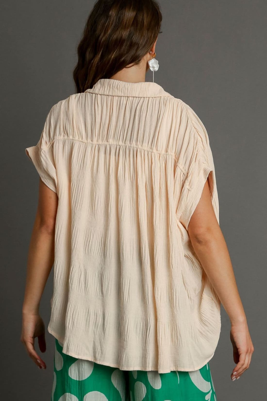 Umgee Full Size Textured Button Down Short Sleeve Shirt Plus Size