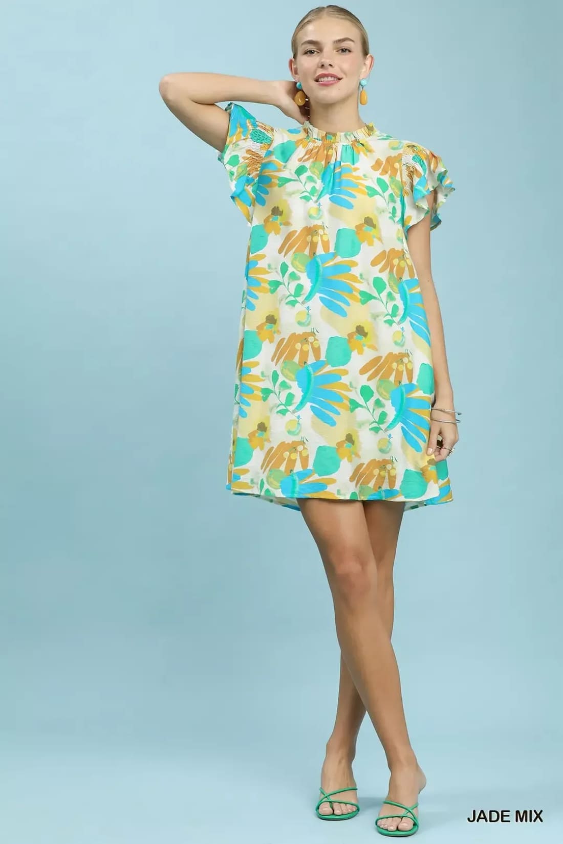 Umgee Ruffled Botanical Print Mini Dress