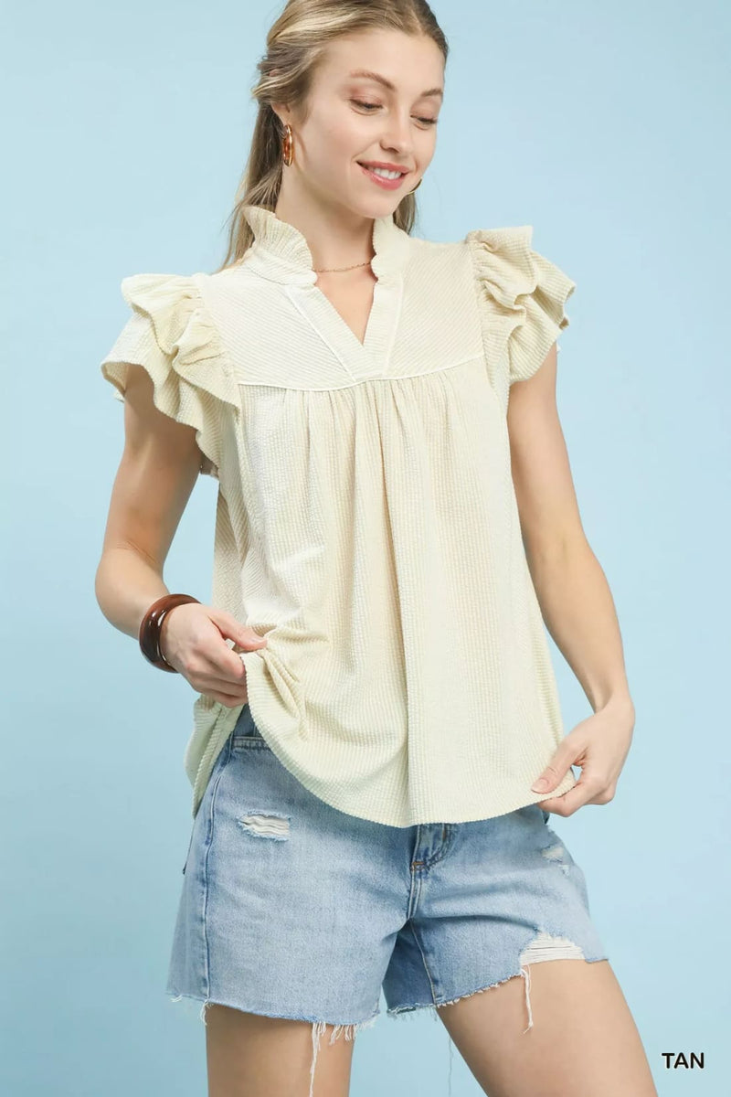 Umgee Ruffled Sleeve Textured Blouse