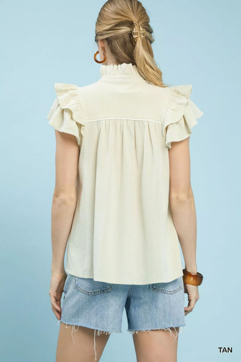 Umgee Ruffled Sleeve Textured Blouse