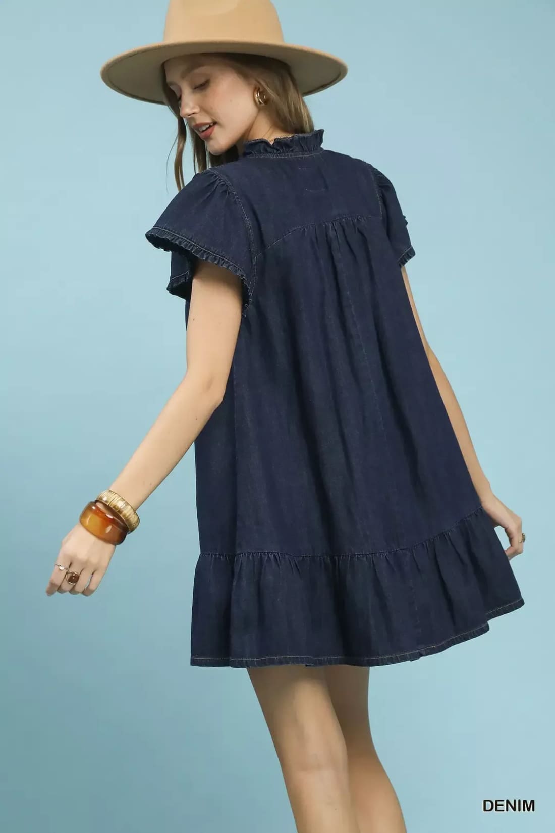 Umgee Ruffled Washed Denim Dress