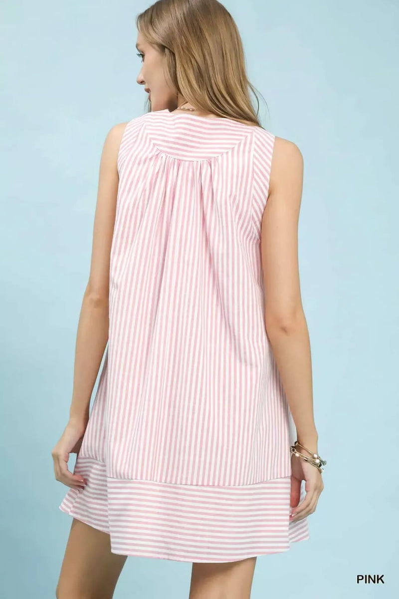 Umgee Sleeveless A-Line Stripe Mini Dress with Pockets