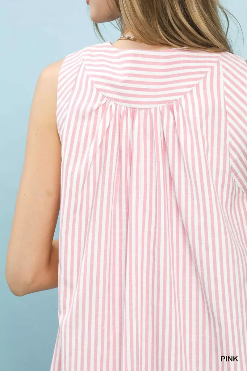 Umgee Sleeveless A-Line Stripe Mini Dress with Pockets