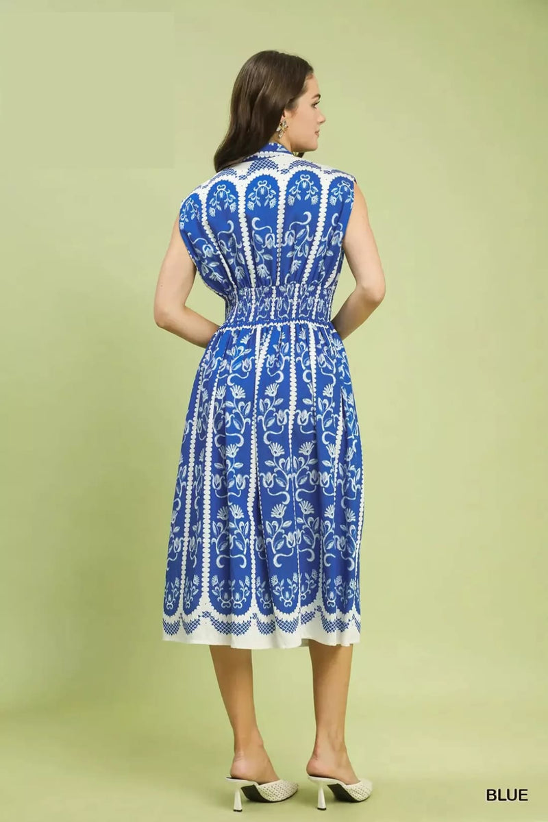 Umgee Sleeveless Smocked Midi Dress