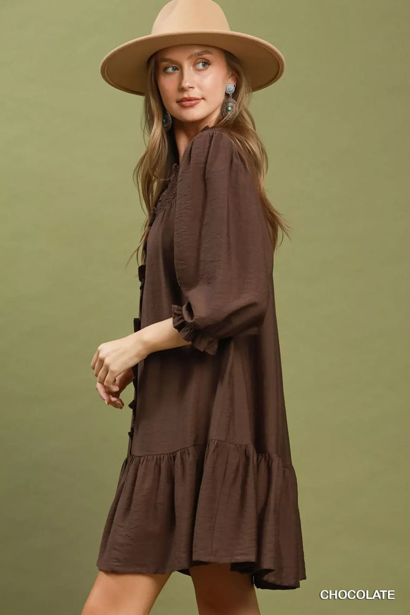 Umgee Smocked Ruffle Detail Tiered Mini Dress