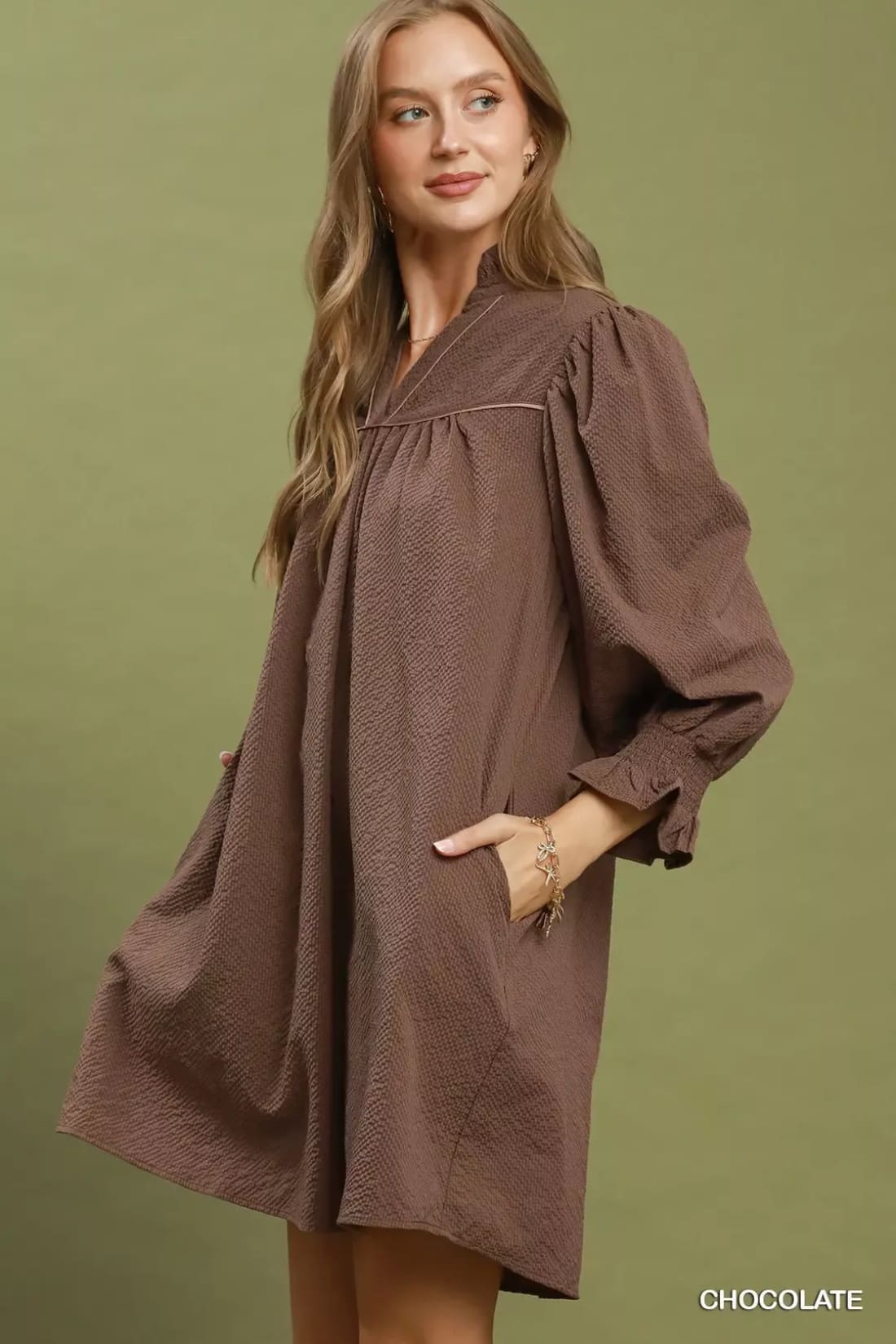 Umgee Textured Puff Sleeve Mini Dress