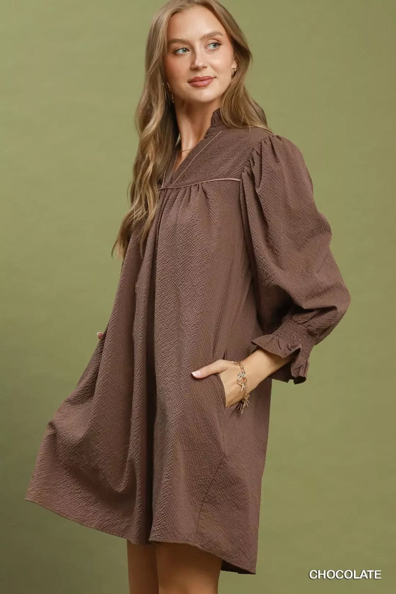 Umgee Textured Puff Sleeve Mini Dress