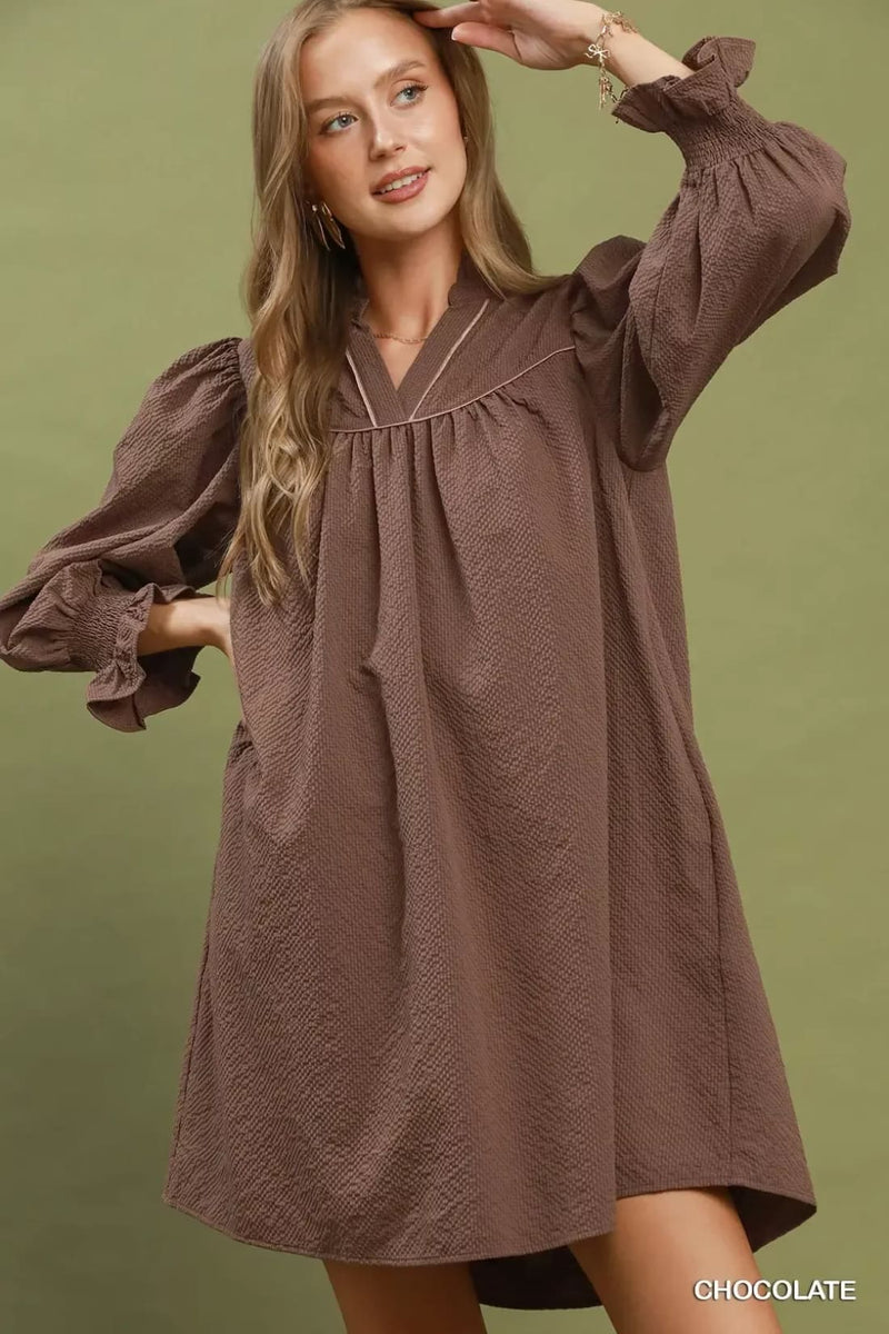 Umgee Textured Puff Sleeve Mini Dress