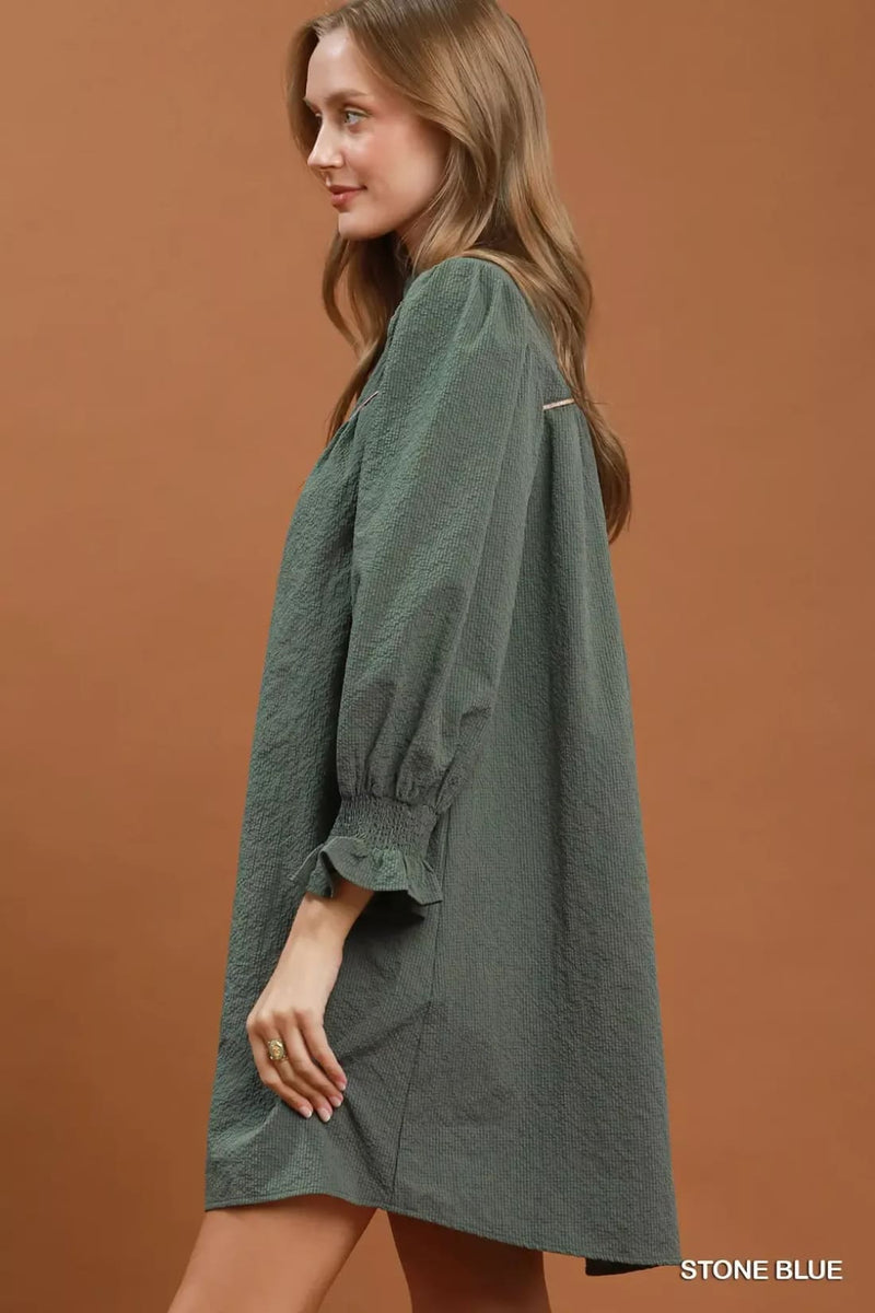 Umgee Textured Puff Sleeve Mini Dress