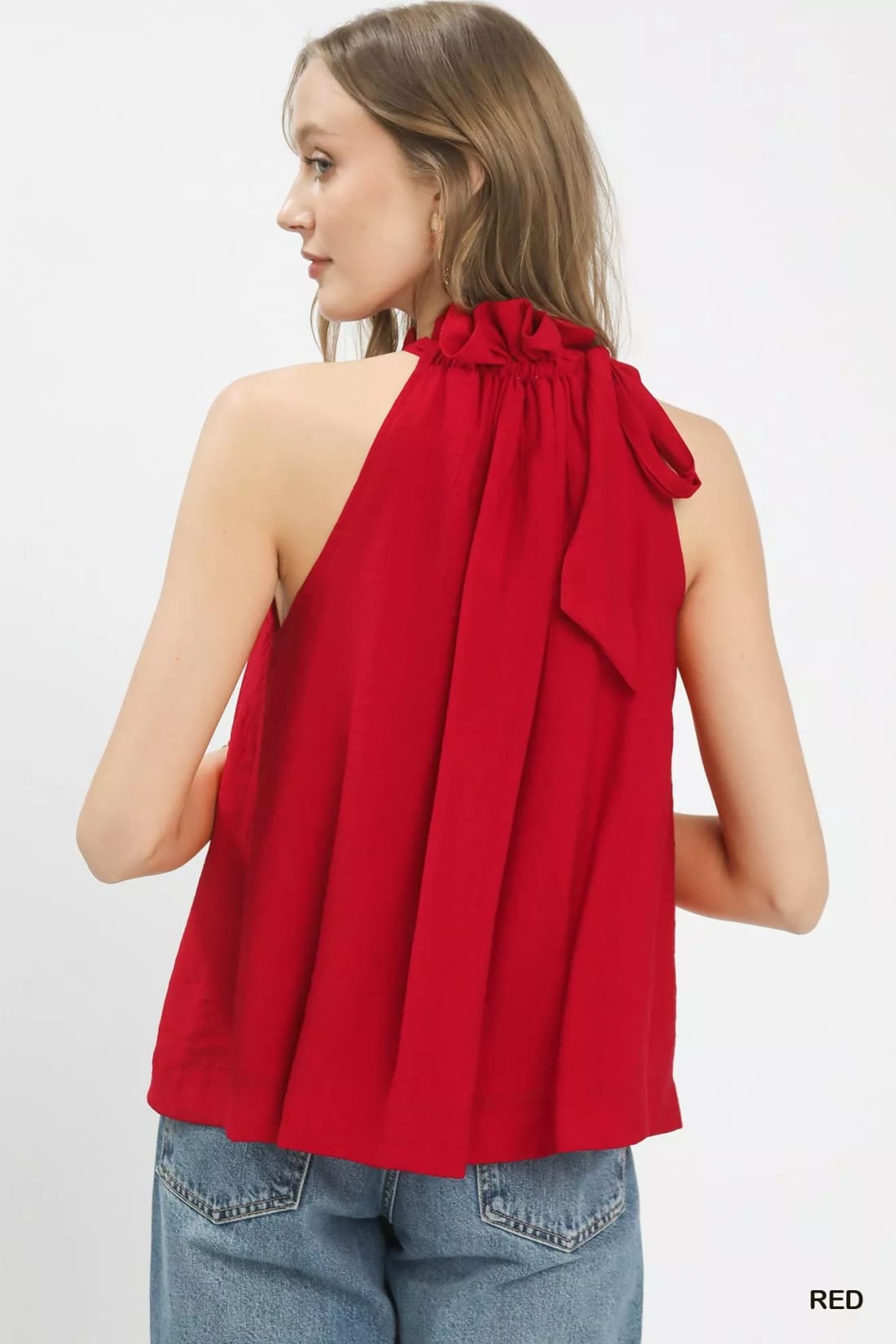 Umgee Tie-Neck Ruffle Halter Boho Top