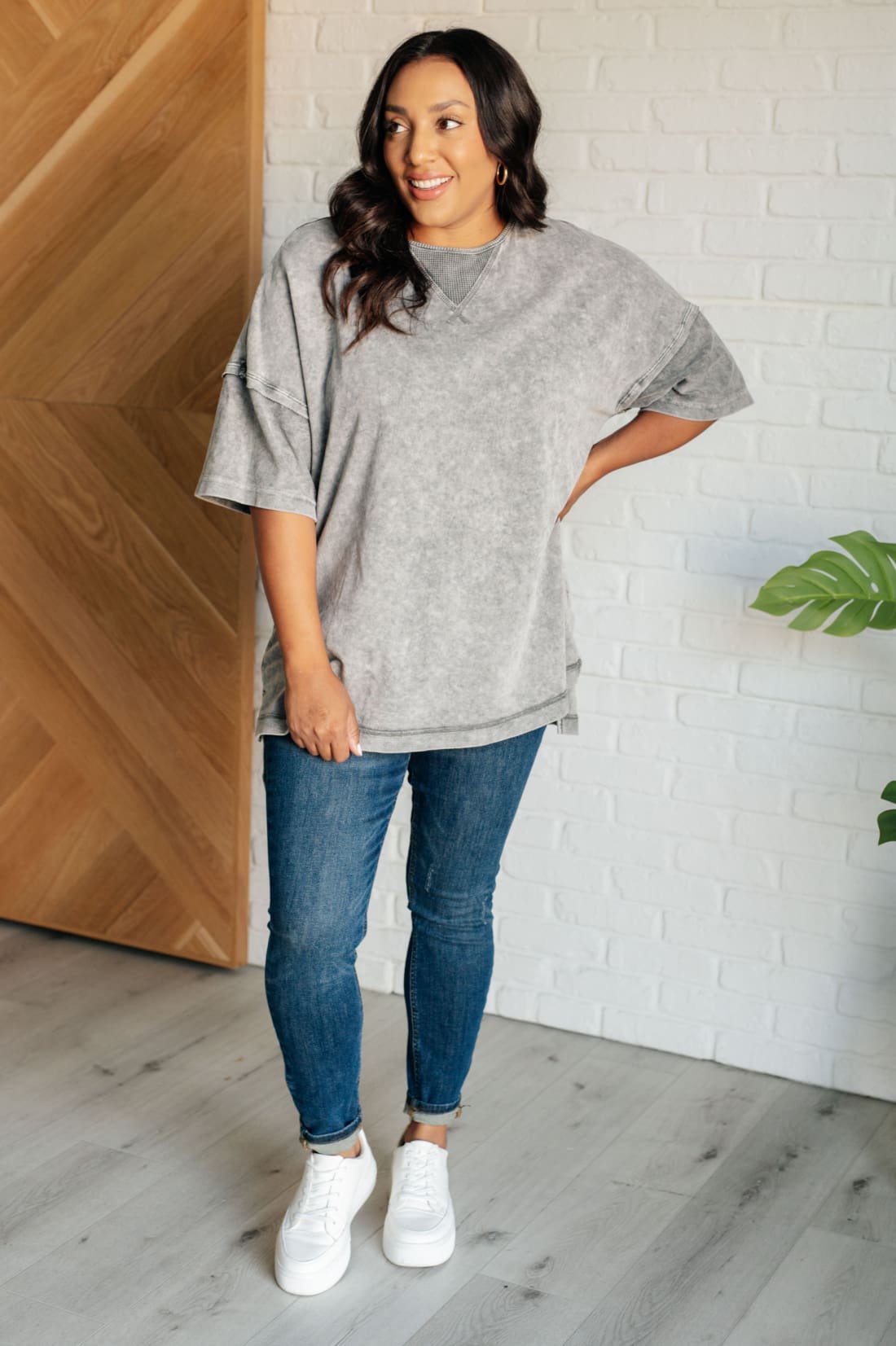 Unbothered Mineral Wash Top in Grey | Tops