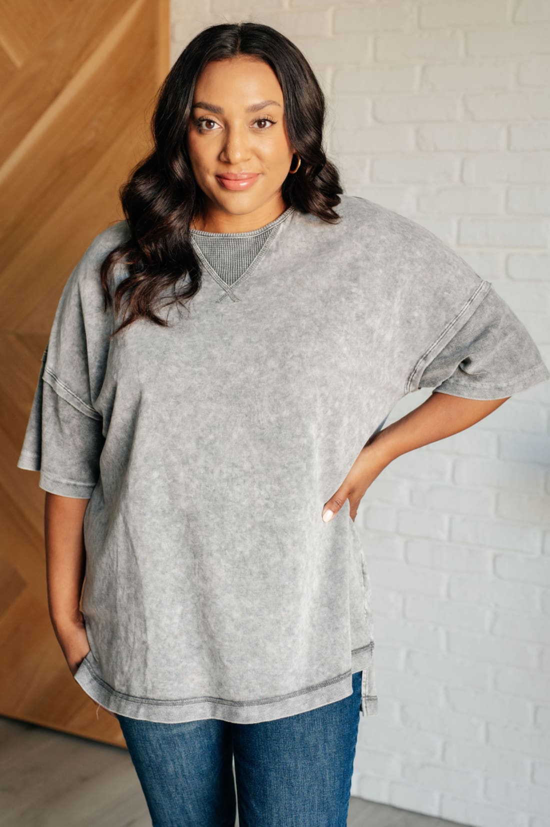 Unbothered Mineral Wash Top in Grey | Tops