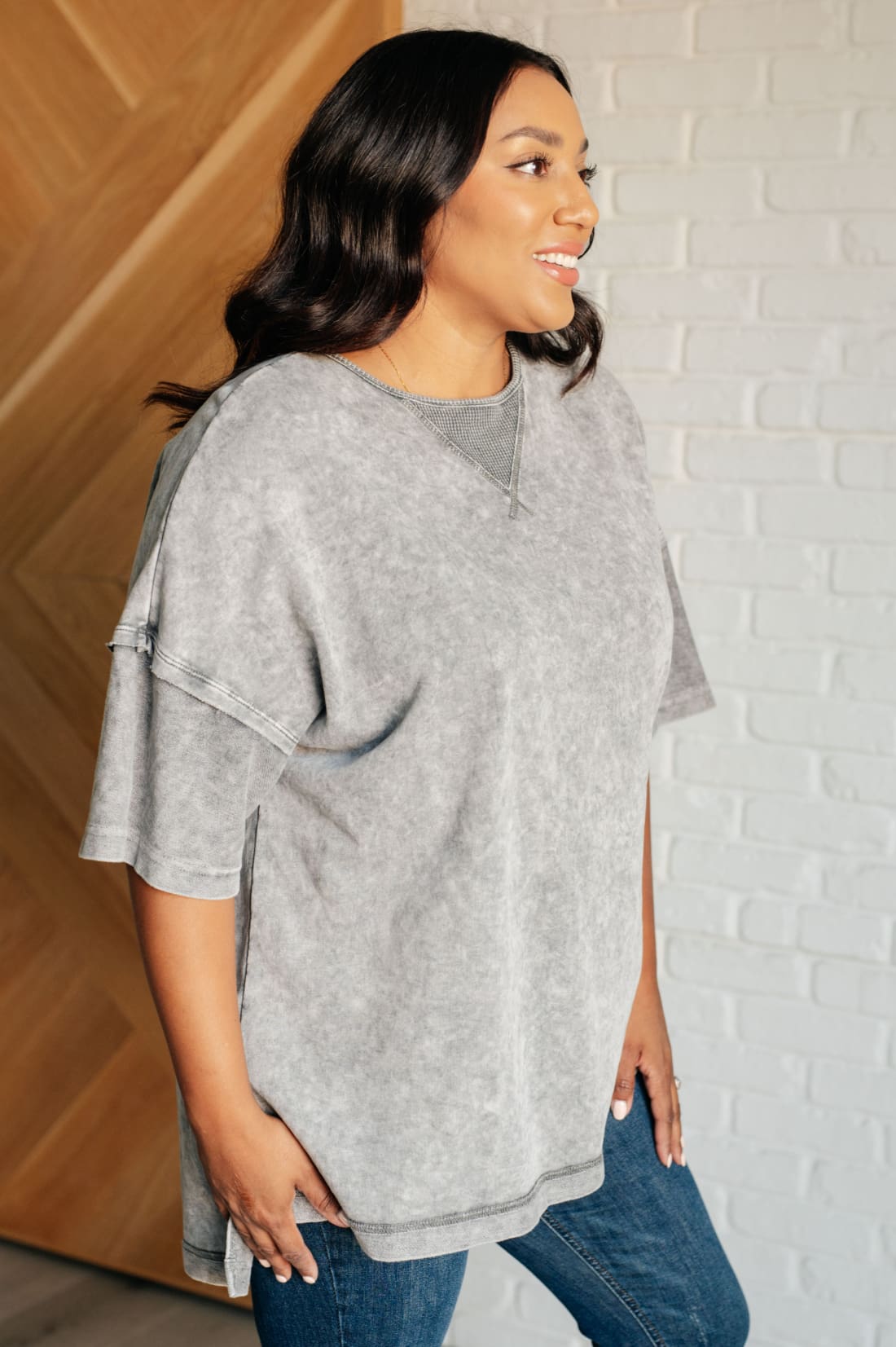 Unbothered Mineral Wash Top in Grey | Tops