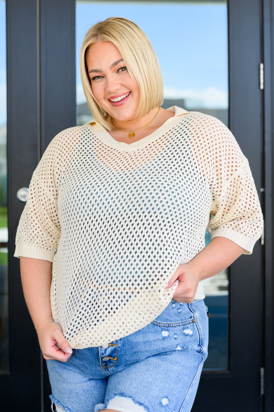 Under The Boardwalk Fishnet Collared Top | Tops