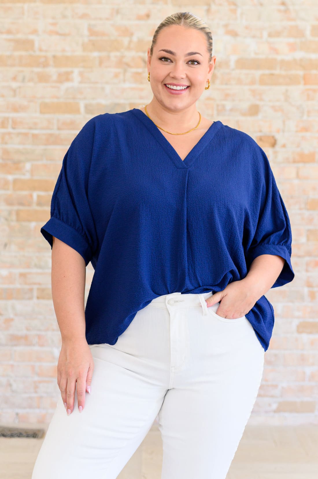 Up For Anything V-Neck Blouse in Navy | Tops