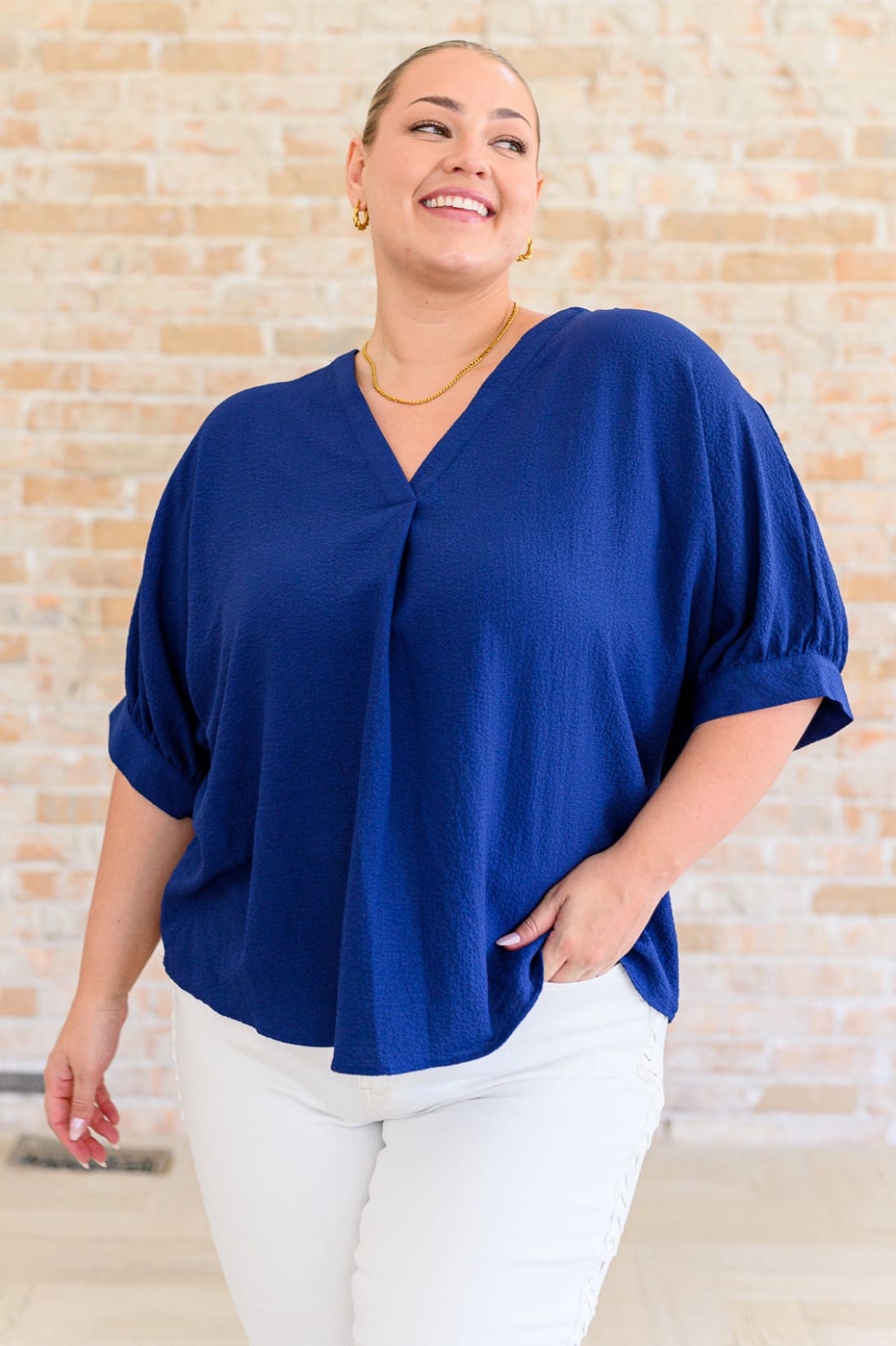 Up For Anything V-Neck Blouse in Navy | Tops