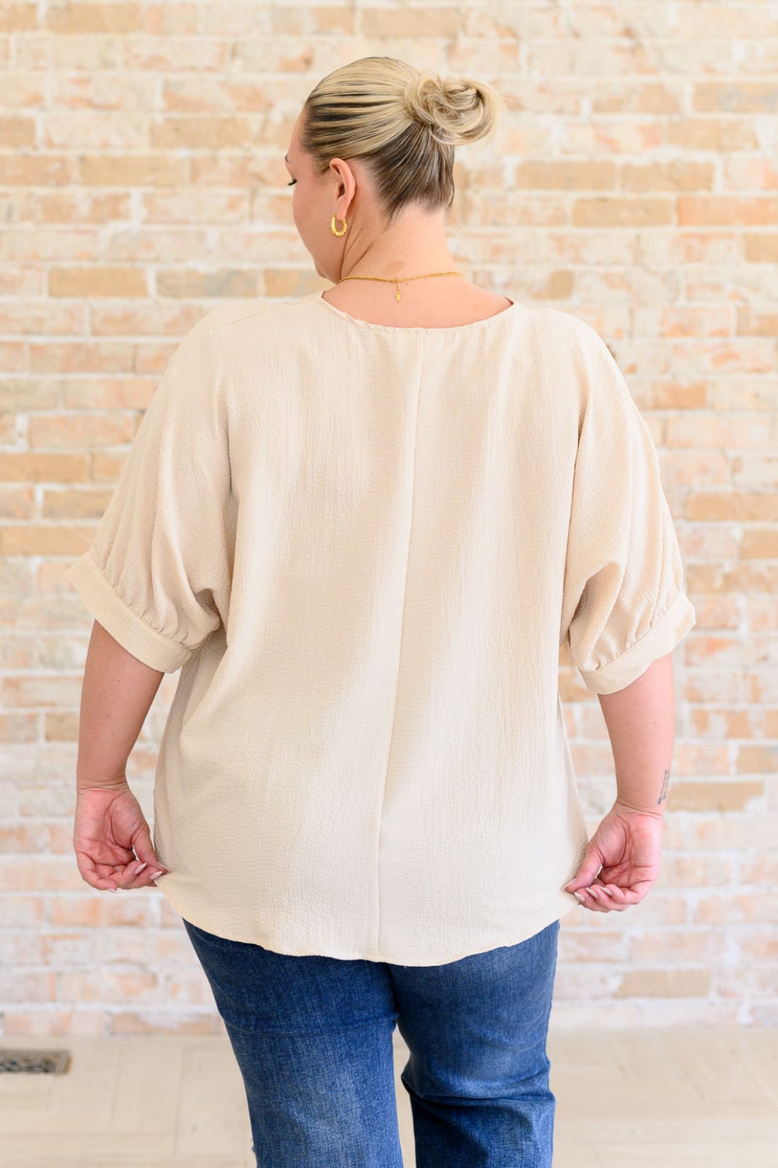 Up For Anything V-Neck Blouse in Taupe | Blouses & Shirts