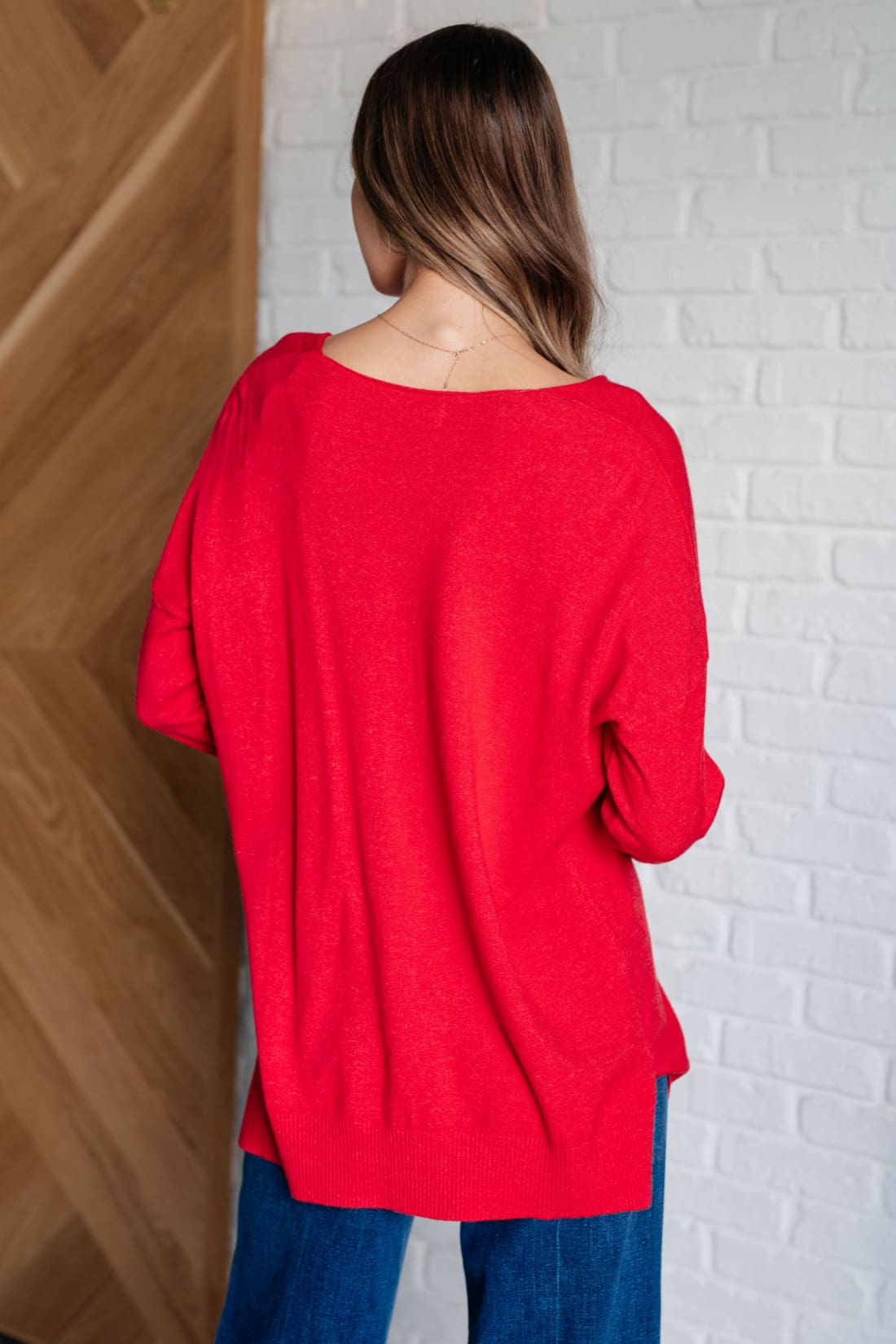 V-Neck Front Seam Sweater in Heather Red | Sweaters & Cardigans