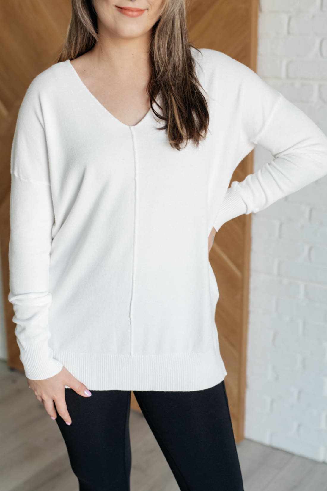 V-Neck Front Seam Sweater in Ivory | Sweaters & Cardigans