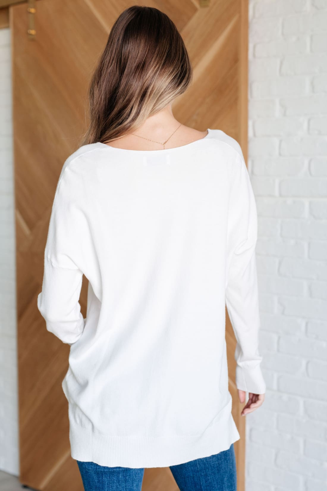 V-Neck Front Seam Sweater in Ivory | Sweaters & Cardigans