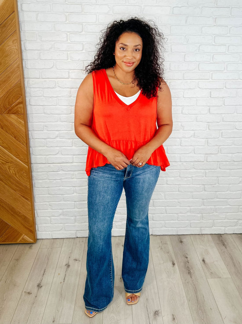 V Neck Ruffled Peplum in Spicy Orange