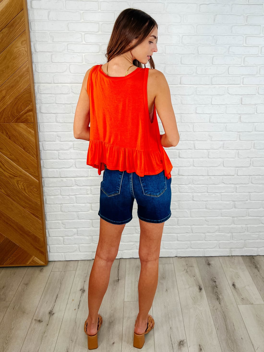 V Neck Ruffled Peplum in Spicy Orange