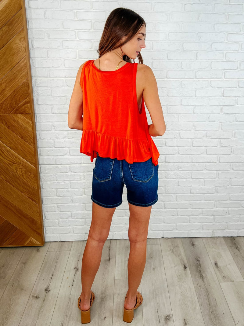 V Neck Ruffled Peplum in Spicy Orange