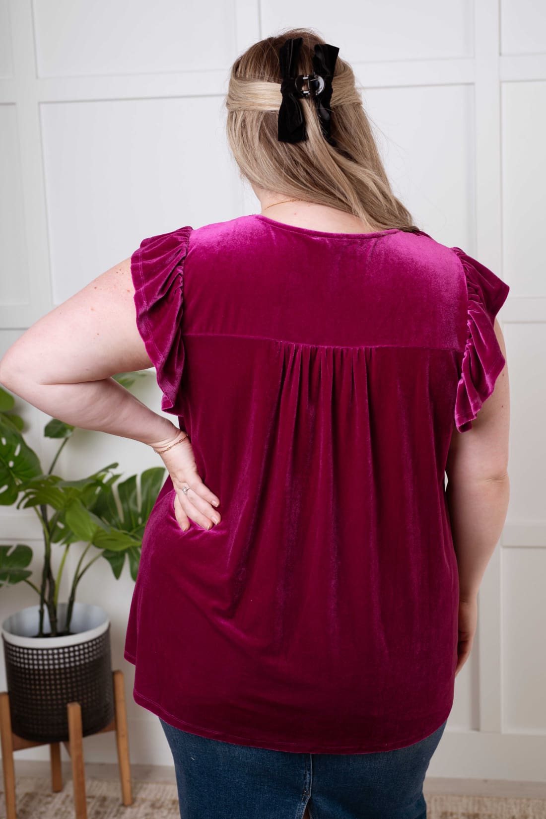 Velvet Party Blouse in Magenta | Blouses & Shirts