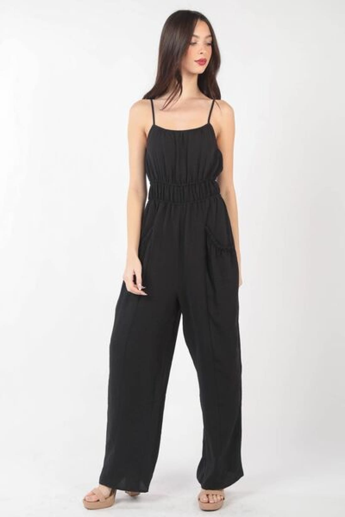 VERY J Pintuck Detail Woven Sleeveless Jumpsuit | Jumpsuits & Rompers