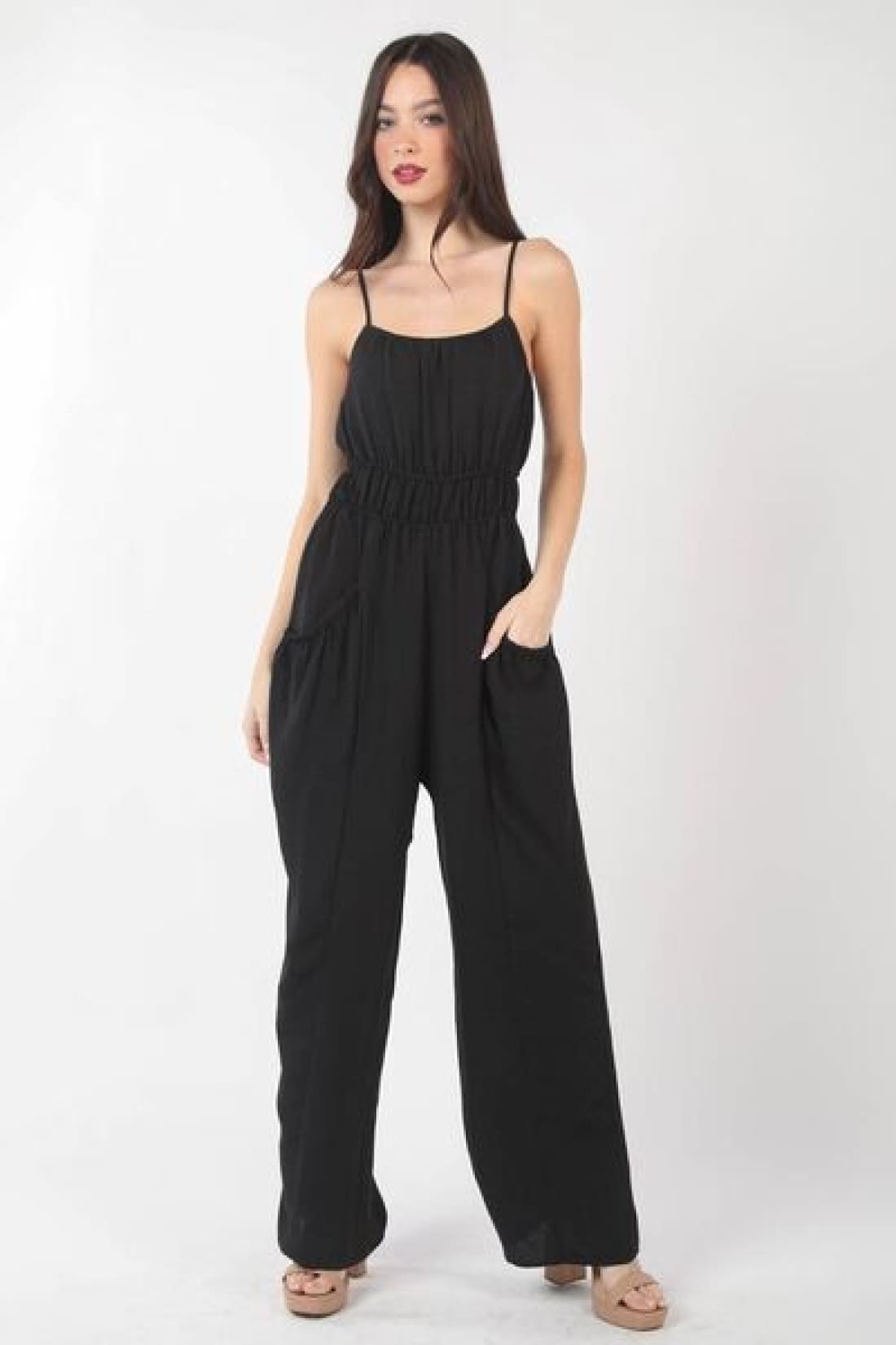 VERY J Pintuck Detail Woven Sleeveless Jumpsuit | Jumpsuits & Rompers